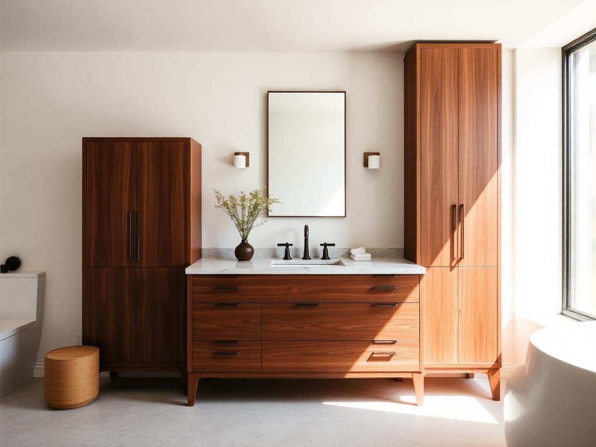 Custom walnut bathroom vanity with stone top